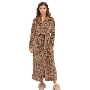 UGG Women’s Medium Marlow Robe Leopard Print Loungewear Cozy Spa Bath Warm